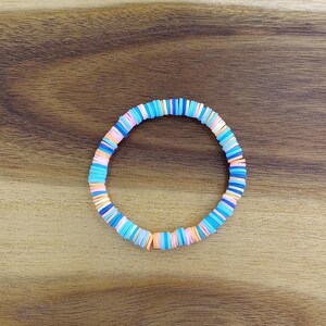 Tropical Sunset Clay Bead Bracelet, Blue Clay Heishi Bracelet