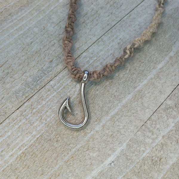 Hemp Necklace, Hook Necklace, Fish Hook Necklace, Fishhook Necklace, Macrame Hemp, Hemp Jewelry for men