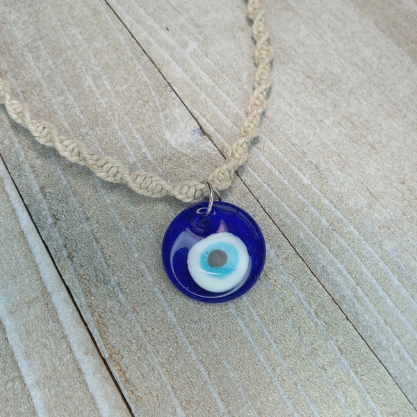 Evil Eye Hemp Necklace, Evil Eye Necklace, Macrame Necklace, Evil Eye Pendant