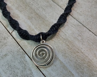 Hemp Necklace, Spiral Necklace, Circle of Life Necklace, Hippie Necklace, Vortex, Hemp Jewelry, Boho