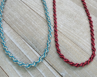 Spiral Hemp Choker, Two Color Hemp Twist Necklace, Hippie Necklace