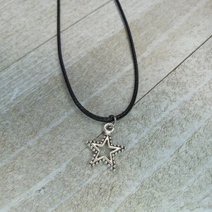 Star Necklace, Dainty Celestial Necklace, Black Cord Necklace, Rainbow Cord Necklace