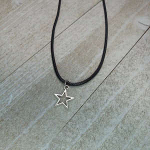 Star Necklace, Dainty Celestial Necklace, Black Cord Necklace, Rainbow Cord Necklace