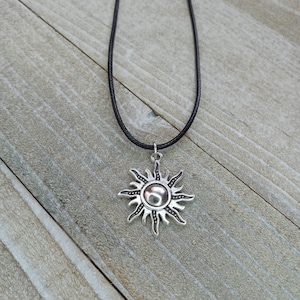 Sun Necklace, Black Cord Necklace, Rainbow Cord Necklace, Hippie Jewelry, Celestial