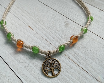 Bronze Tree of Life Hemp Necklace, Tree of Life Necklace, Hemp Necklace, Hippie Necklace, Macrame Hemp