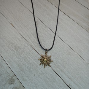 Sun Necklace, Bronze Sun Black Cord Necklace, Rainbow Cord Necklace, Hippie Jewelry, Festival Jewelry