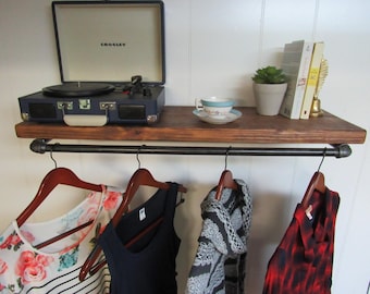 Industrial Clothing Rack with Shelf, Retail Display, Industrial Shelf, Clothing Organizer, Pipe Clothing Rack
