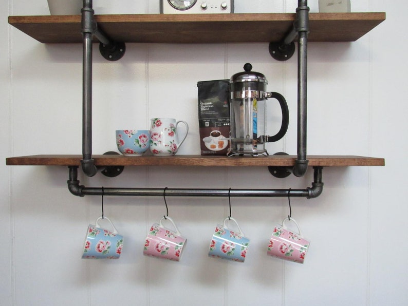 Rustic Pipe Shelving Coffee Mug Holder Wall Decor image 5