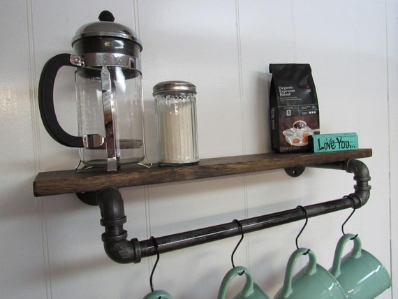 Coffee Mug Holder Organizer Wall Mount, Coffee Bar Shelf with 12 Mug Hooks,  Floating Mug Racks for Wall, Coffee Cup Display Hanger Pods Holder