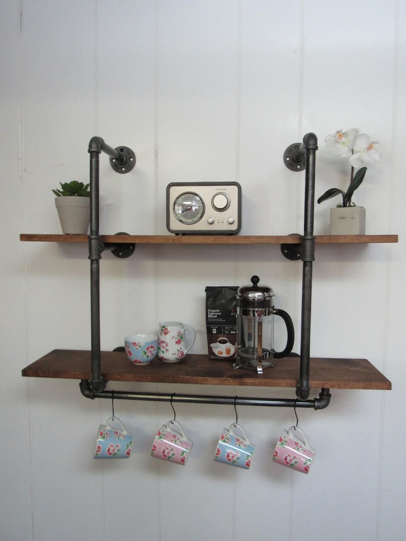 Rustic Pipe Shelving Coffee Mug Holder Wall Decor image 7