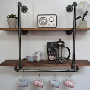 Rustic Pipe Shelving Coffee Mug Holder Wall Decor image 1