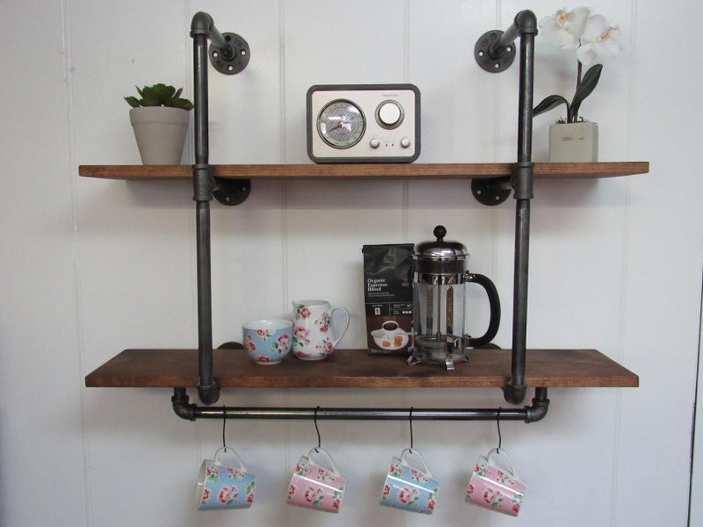 Rustic Pipe Shelving Coffee Mug Holder Wall Decor image 1