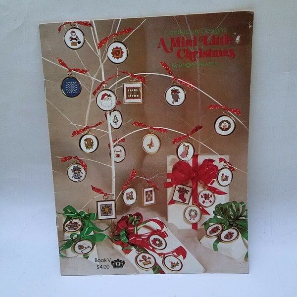 1980 Canterbury Designs Mini Christmas cross stitch patterns train ornament snowflake greeting card