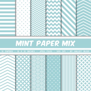 Mint Digital Paper - Mint Paper Pack, Mint Digital Patterns, Mint Chevron Paper, Mint Scrapbook Paper, Mint Background, Instant Download