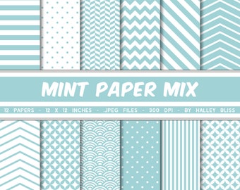 Mint digitales Papier - Mint-Papier-Pack, Mint digitale Muster, Mint-Chevron-Papier, Mint Scrapbook Papier, Mint Hintergrund, sofort-Download