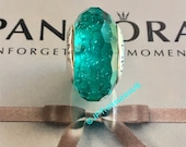 Authentic Pandora Fascinating Green Teal Shimmer Murano Glass Charm Bead Retired Pandora Murano Glass Bead