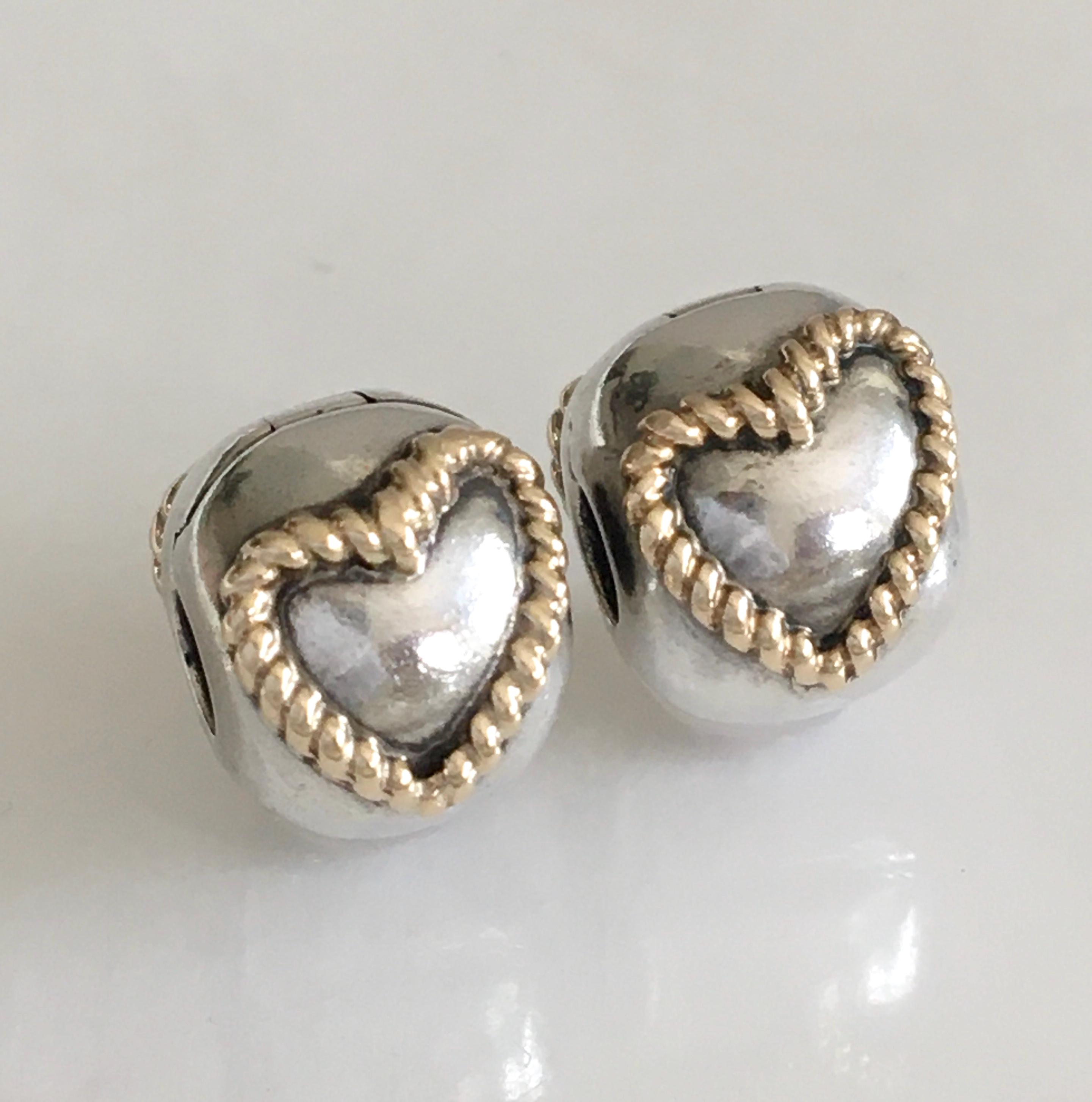 2 Pandora Braided Heart Clips Pandora Two Tone Clips Retired