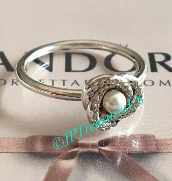 Authentic Pandora Luminous Pearl Love Knot Ring Size 50 Size 5 in US Retired Pandora Ring Free Shipping Etsy