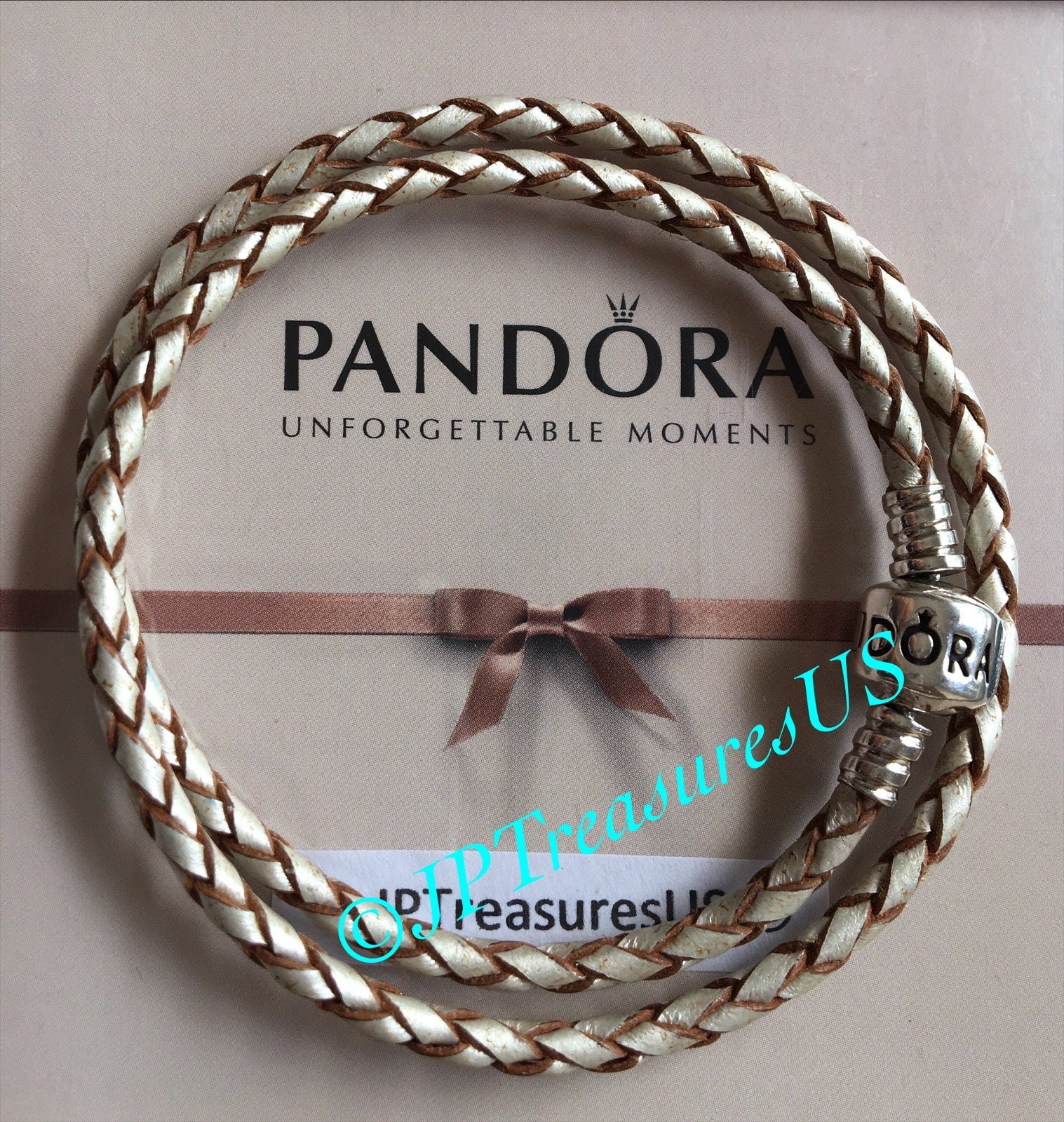 Authentic Pandora Leather Bracelet Champagne Double Braided 13.5