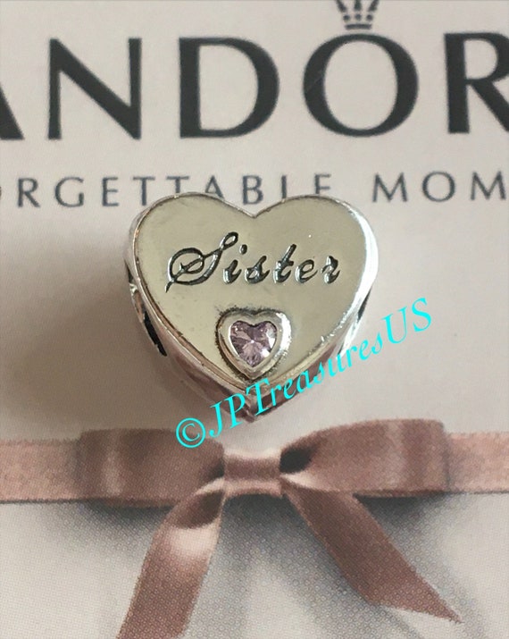 Authentic Heart Pink CZ Sister's Love Charm Original S925 Silver Bead Authentic Heart Pink CZ Sister's Love Charm Original S925 Silver Bead