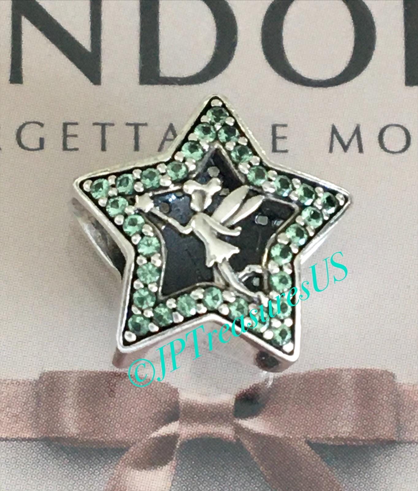 Authentic Pandora Disney Tinkerbell Star Charm With Green