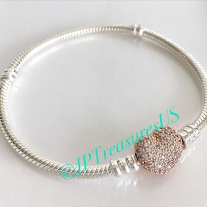 Pandora Moments Bracelet Sparkling Cubic Zirconia Rose Gold Plated Heart Clasp 6 3/4” (17cm) Pandora Bracelet Free Shipping