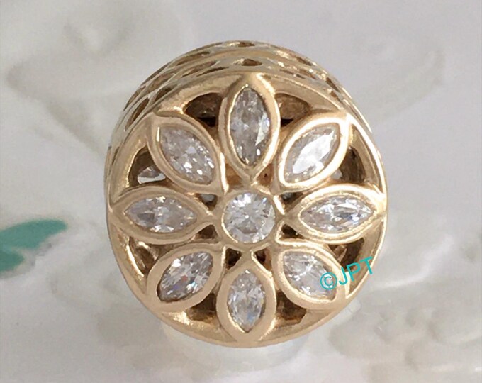 1 Pandora Opulent Flower Clip 14K Yellow Gold With Clear CZ Retired ...