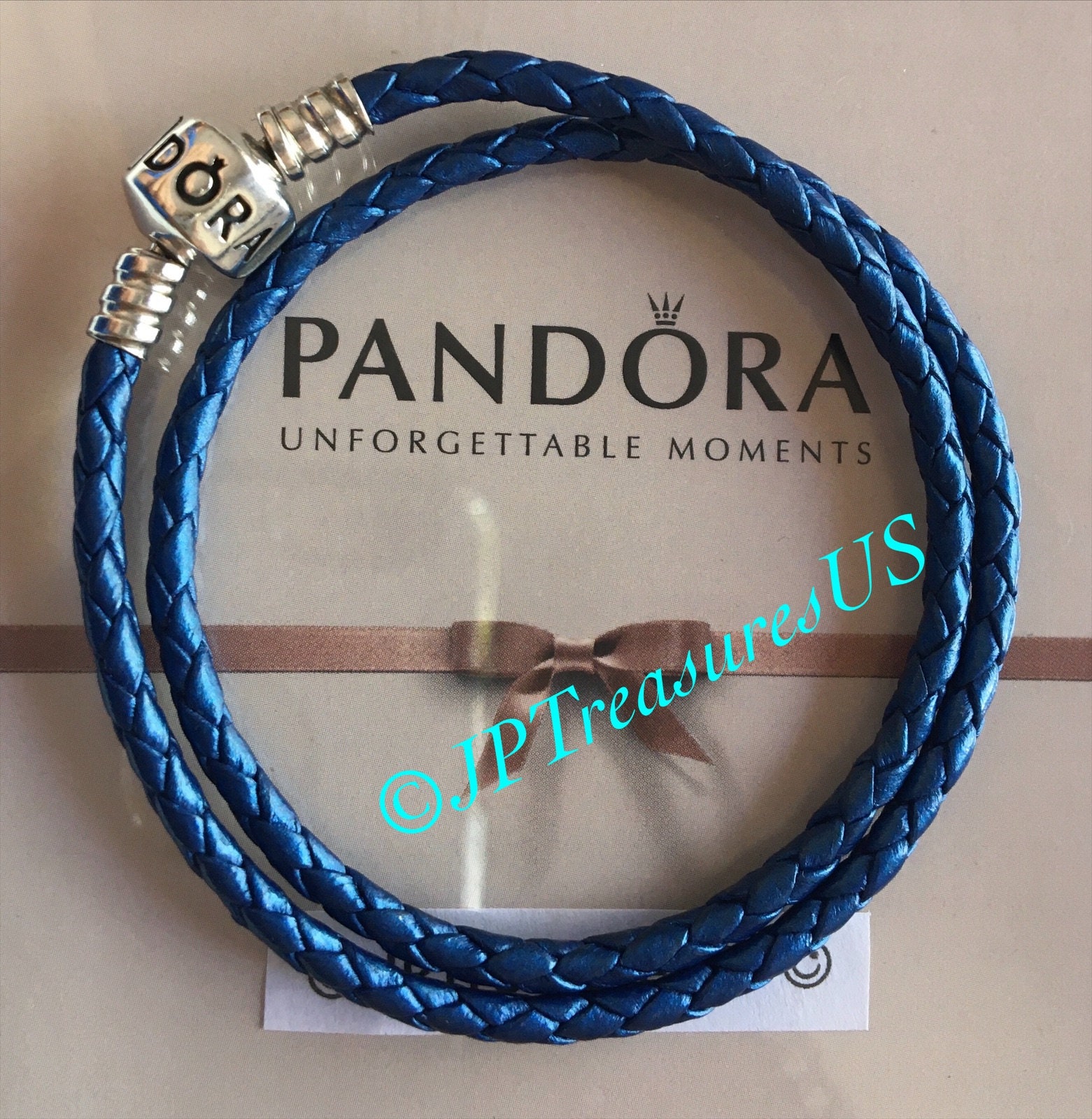 Authentic Pandora Leather Bracelet Blue Double Braided 13.5 34.5