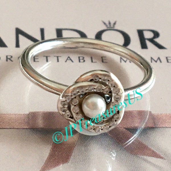 Authentic Pandora Luminous Pearl Love Knot Ring Size 50 (Size 5 in US) Retired Pandora Ring Free Shipping