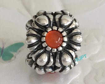 Pandora Birthday Blooms July Carnelian Charm Retired Pandora Birthstone Charm Free Shipping
