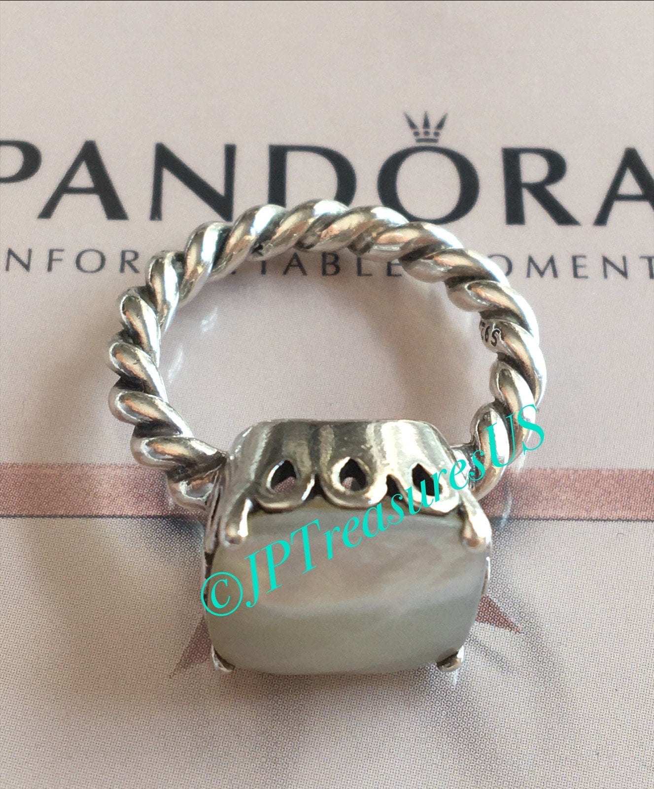 Authentic Pandora Mother of Pearl Twist Elegant Sincerity Ring
