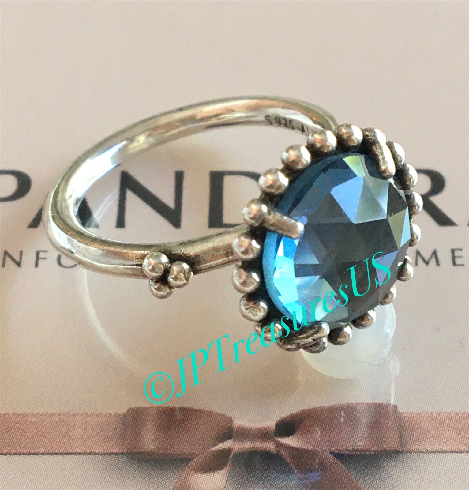 Authentic Pandora Midnight Star Blue Crystal Ring Size 52 6 in US