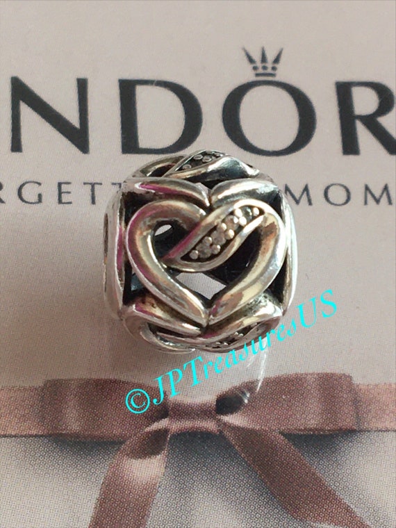 Authentic Pandora Ribbon Openwork Heart Clear CZ Charm Retired