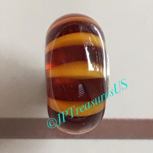 Trollbeads Brown Stripes Murano Glass Bead Authentic Trollbeads Charm Trollbeads Free Shipping