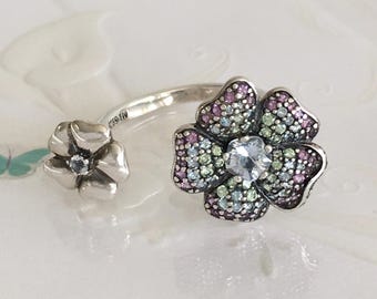 Pandora Glorious Blooms Ring Size 52 (US 6) Pandora Adjustable Flower Ring Free Shipping