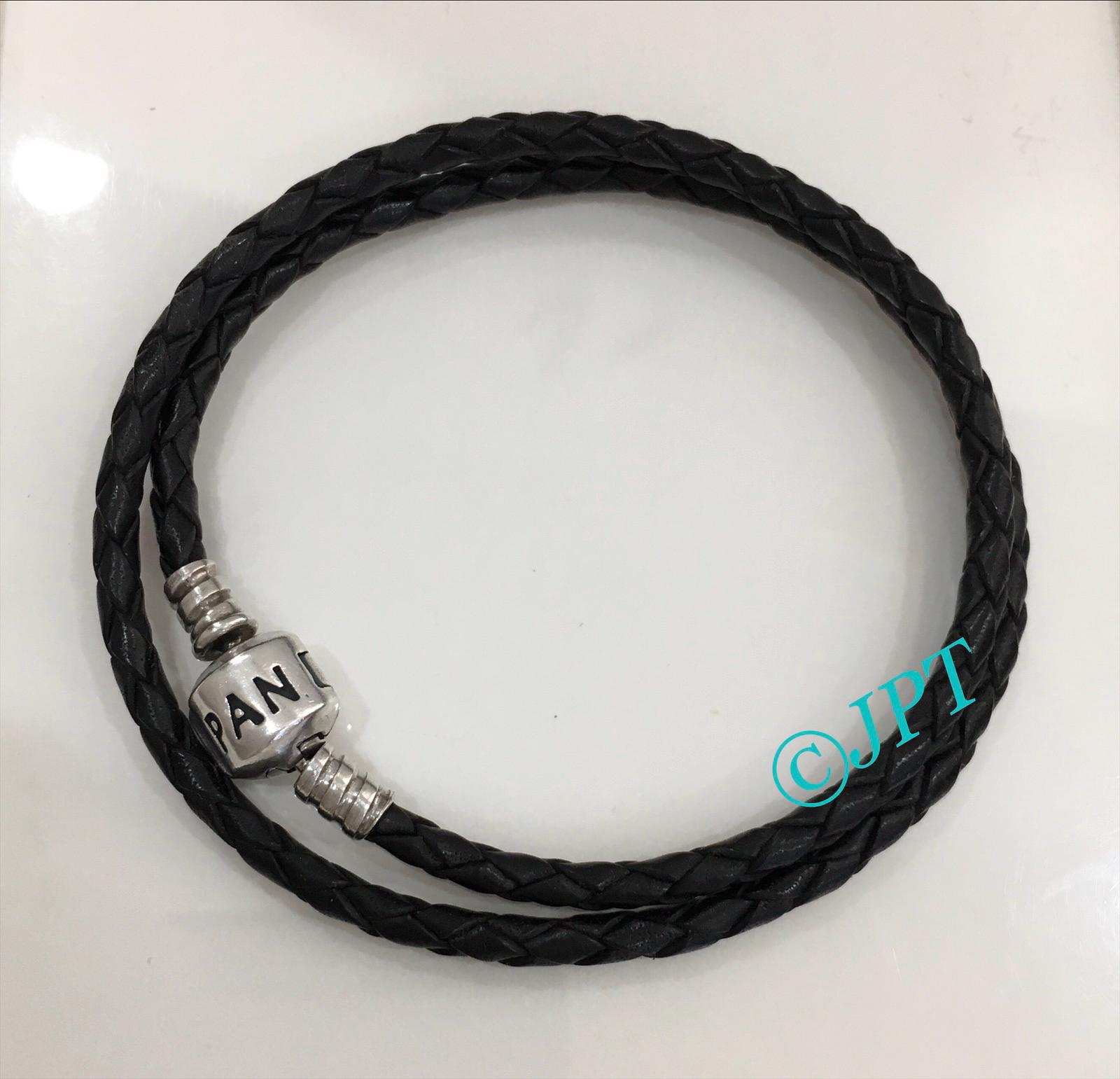 Pandora Black Braided Leather Double wrap Bracelet with Silver‎ Accents Pandora Moments Double Black Leather Bracelet | Sterling  main image 2