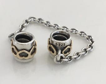 PANDORA パンドラTwo Tone Heart Safety チェーン Retired Pandora Heart and Crown Safety Chain :: Safety