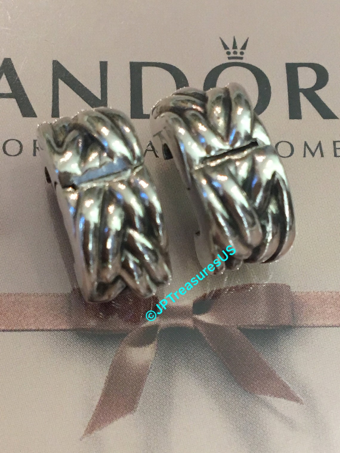 2 Authentic Pandora Braided Clips Charms Retired Pandora Clips Etsy