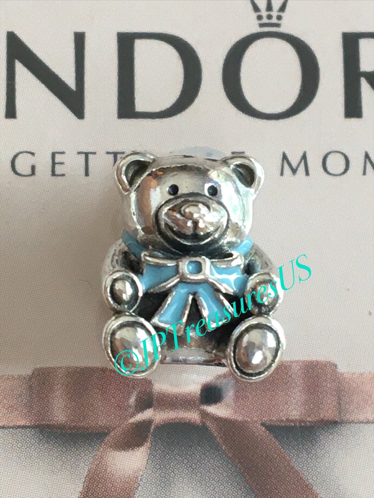 Authentic Pandora It s a Boy Teddy Bear Blue Bow Charm Pandora Teddy Bear Charm Retired Pandora Charm Pandora Free Shipping