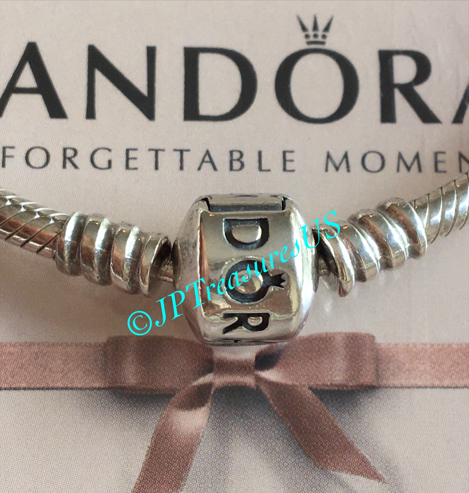 Authentic Pandora Bracelet Sterling Silver Barrel Clasp 7.5