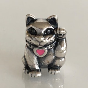 Pandora Lucky Cat Sterling Silver with Enamel Charm Retired Pandora Charm Free Shipping