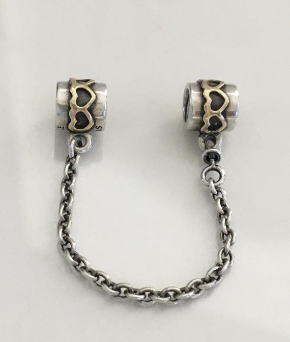 PANDORA パンドラTwo Tone Heart Safety チェーン Pandora Safety Chain Gold Hearts Two Tone Retired Pandora