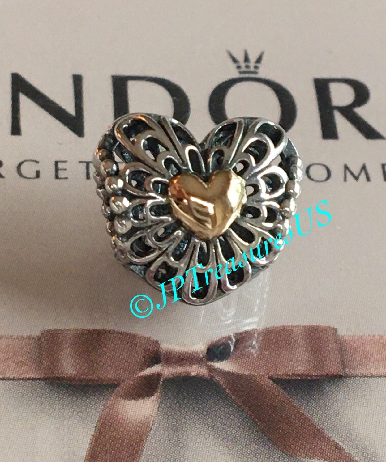 Authentic Pandora Vintage Heart Charm Two Tone Retired Pandora Charm  Pandora Free Shipping