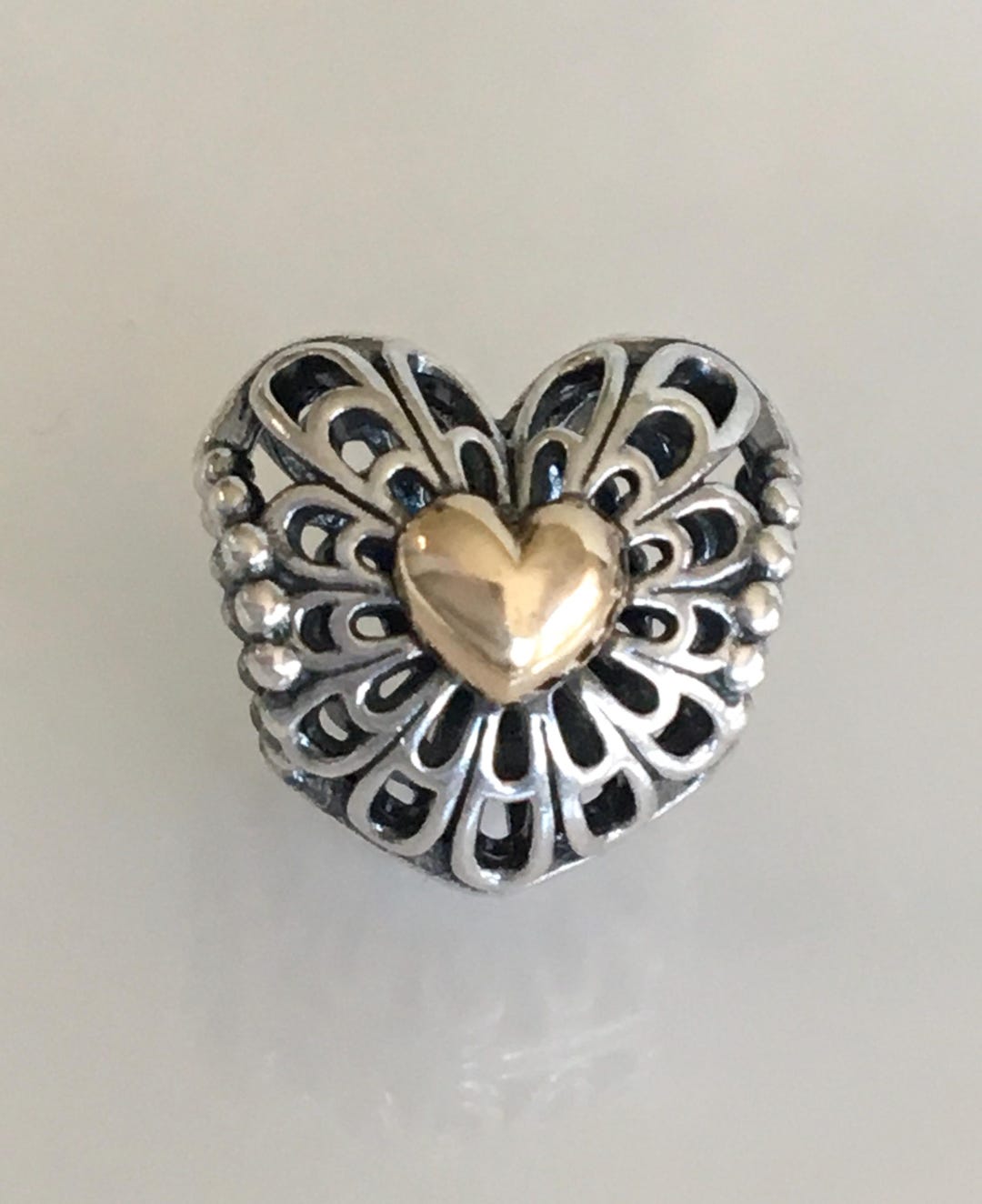 Pandora Vintage Two Tone Heart Charm Vintage Two Tone Heart