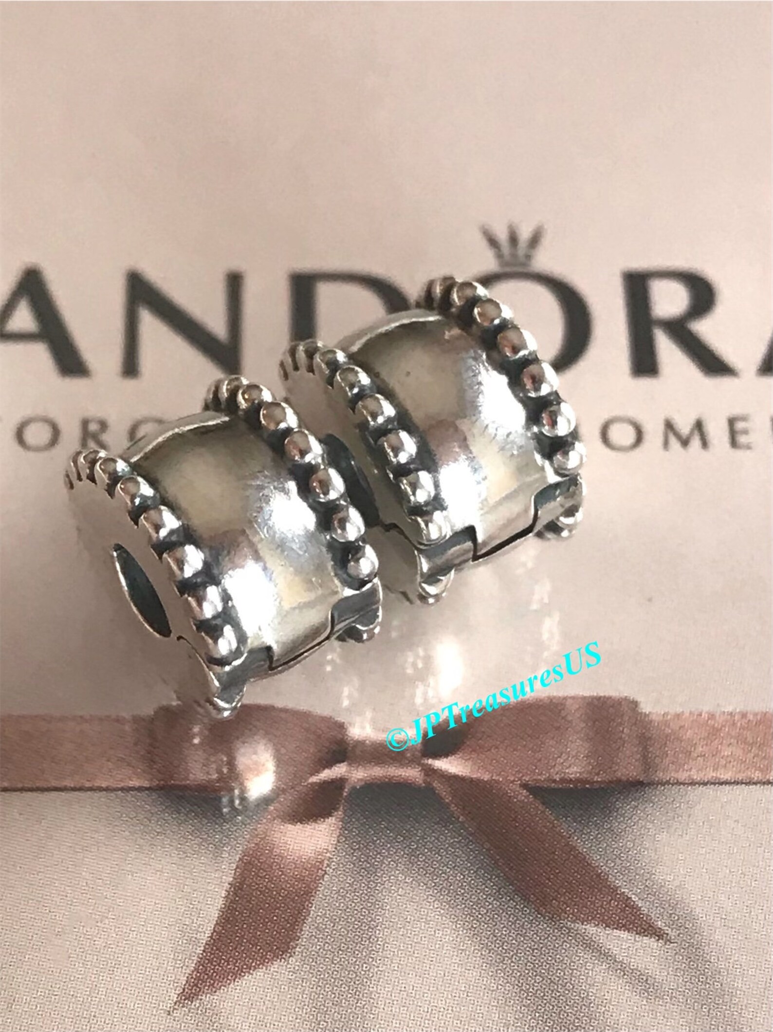 2 Authentic Pandora Beveled Clips Retired Pandora Clips Charms Etsy