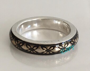 Pandora Floral Vintage Gold Enamel Ring Band Size 58 (Size 8.5 in US) Retired Pandora Ring Band Free Shipping