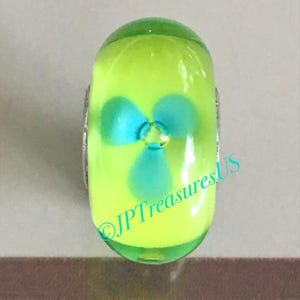 Trollbeads Green Flowers Lime Green Murano Glass Bead Authentic Trollbeads Charm Trollbeads Free Shipping