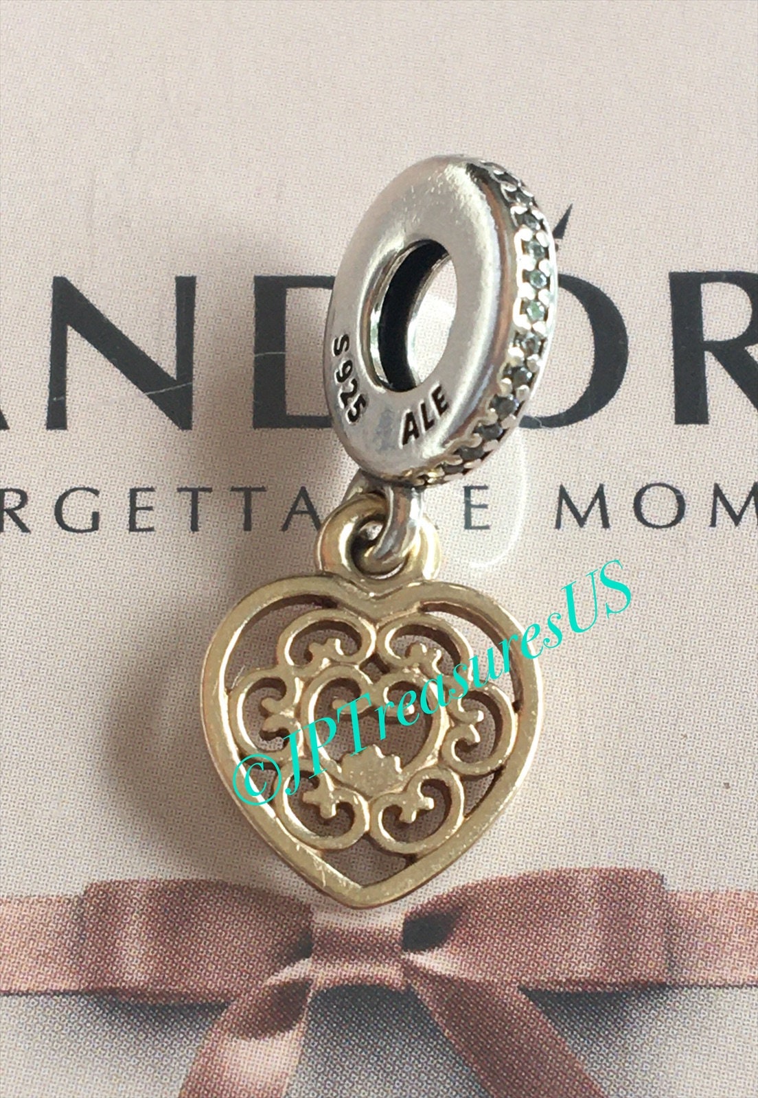 Authentic Pandora Magnificent Heart Dangle Charm Two Tone Pandora Tribal Love Heart Charm Retired Pandora Charm Pandora