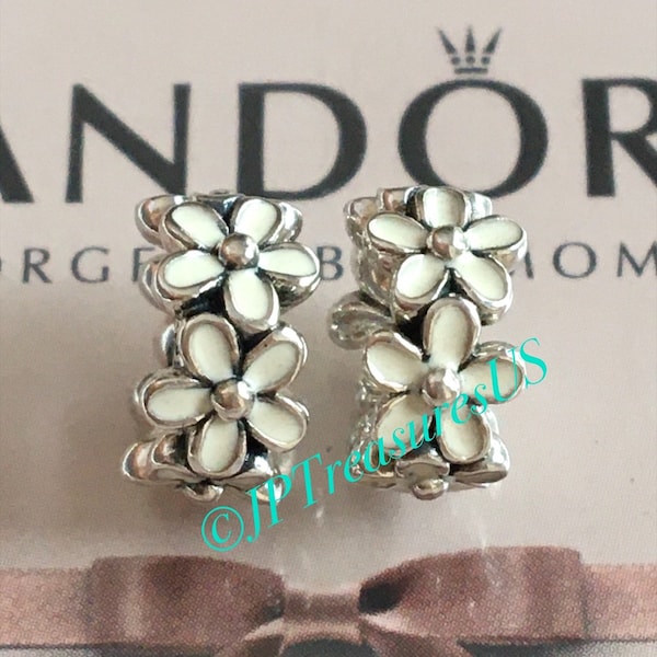 2 Authentic Pandora Darling Daisies Spacers with Enamel Flower Charms Retired Pandora Charms Spacers Pandora Free Shipping