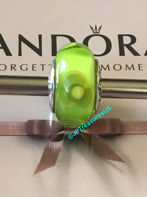 Authentic Pandora Flowers for You Lime Green Murano Glass Bead